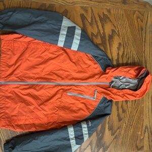 Kids Columbia Orange and Gray Hooded Rain Jacket. Size 10/12.
